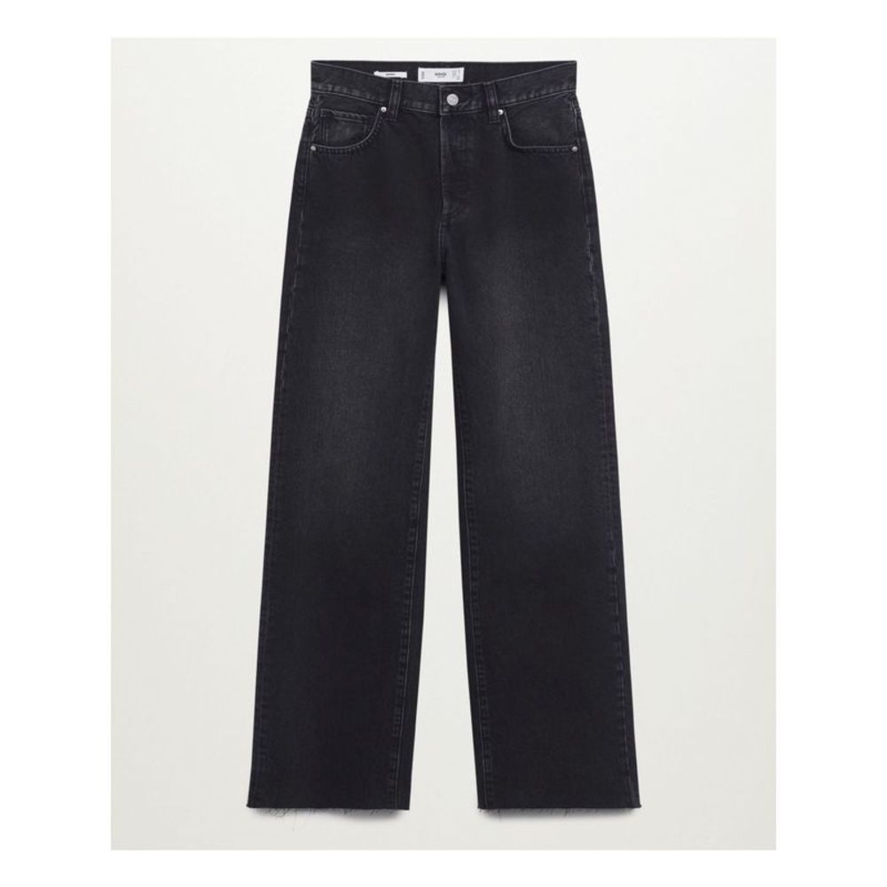 MNG DENIM Womens Black Zippered Pocketed Wide Leg Frayed Hem High Waist Jeans 8
